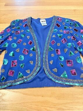 Vintage Leslie Fay Evenings Embellished Sequin Jacket from India Sz Med